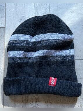 Therma Black Knit Beanie with Gray Stripes